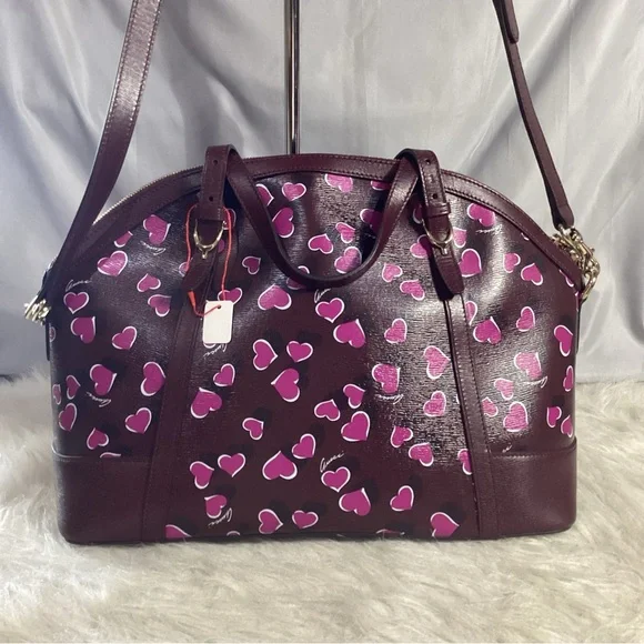 GUCCI Purple Calfskin Heartbeat Print Nice Dome ULTRA RARE Satchel Shoulder Bag - Picture 5 of 15